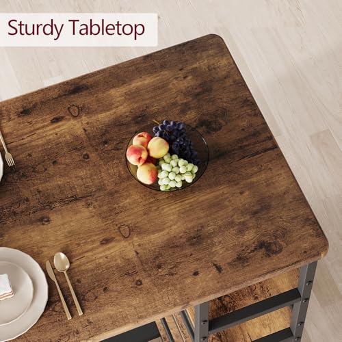 GAOMON Rustic Brown 3-Piece Counter Height Bar Kitchen Table Set with 3 Storage Shelves for Small Spaces, Apartment, Dining Table and 2 Upholstered Bar Height Chairs