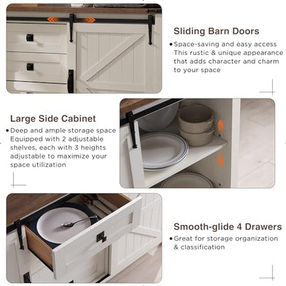 60" Wide Farmhouse Sideboard Buffet Cabinet, Antique White, view 7