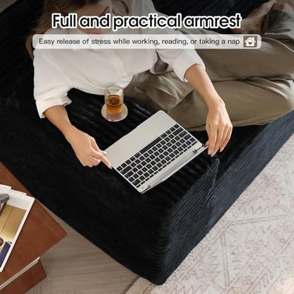 107" Comfy U-Shaped Sectional Modern Boneless Corduroy Couch with Chaise ‌and Ottoman‌ - No Assembly Required! Deep-Seat, Upholstered Modular Cloud Sofa for Living Room, Plush Corduroy Fabric(Black)