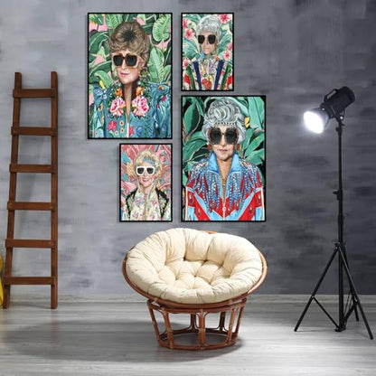 80s Artwork Fashion Golden Wall Art Girls Poster Sophia Petrillo With Sunglasses Poster For Woman Room Decor Estelle Getty Tropical Canvas Prints (L24"xW16"-WoodFrame Ready to Hang) Painting For Girl Dorm Home Decor