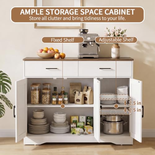 42.5" Farmhouse Sideboard Buffet Cabinet with Barn Doors, White, view 7