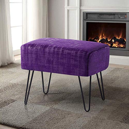 sImperial Purple Fuzzy Velvet Ottoman, 19" Rectangular Foot Rest Stool for Living Room, Small Space Entryway Bench Shoes for Bedroom End of Bed, Decorative Makeup Stool for Adult