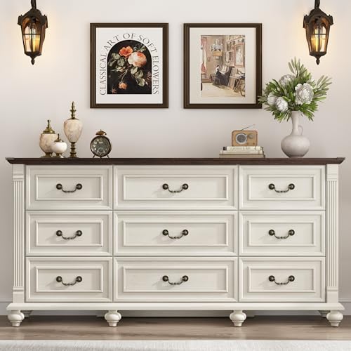 Farmhouse 9 Drawer Dresser for Bedroom with 6 Gourd Feet and Roman Column Decor, view 4