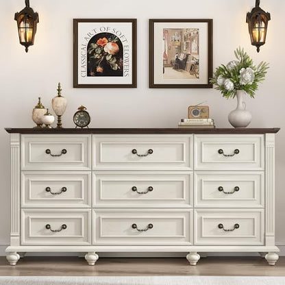 Farmhouse 9 Drawer Dresser for Bedroom with 6 Gourd Feet and Roman Column Decor, view 4