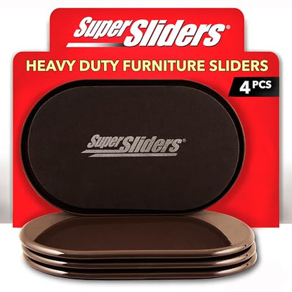5-3/4" x 9-1/2" XL Oval Reusable Furniture Sliders for Carpet, Anti-Slip Protective Furniture Moving Pads for Beds, Sofas, Dressers, Set of 4, Brown