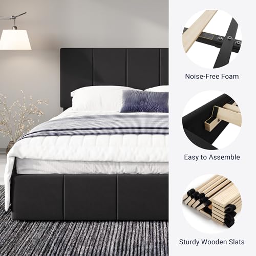 Full Size Black Velvet Platform Bed, view 7