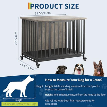 Heavy Duty Dog Crate Furniture with Wheels, view 3