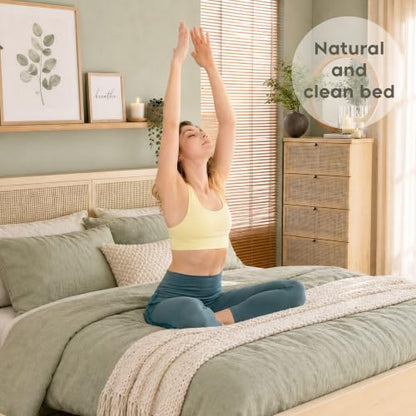 Queen Bed Frame with Natural Rattan Headboard and Wooden 4 Storage Drawers, view 4