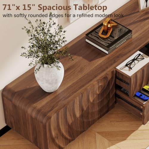 71" Mid Century Modern TV Stand, Walnut Entertainment Center, view 5