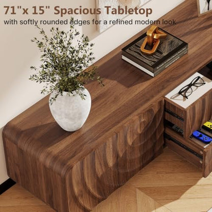 71" Mid Century Modern TV Stand, Walnut Entertainment Center, view 5