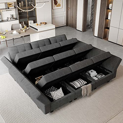Modular Sectional Sleeper Sofa Couch with Storage Seat Reversible Modular Sofa Couch Oversized Sleeper Sectional Sofa Bed Set Dark Grey