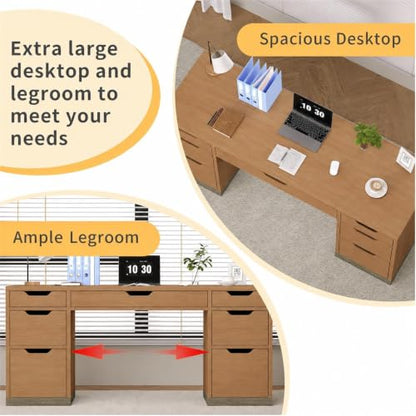 Executive Desk with Drawers, Office Desk with Stoarge, Brown, view 6