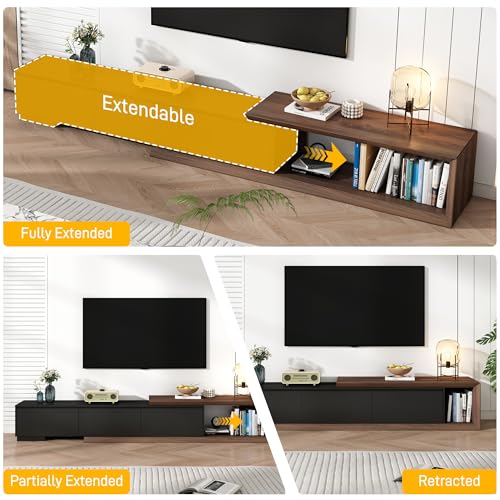 Extendable TV Stand with 3 Drawers, Modern Minimalist Entertainment Center, view 5