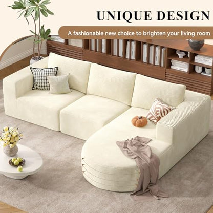L-Shaped Boneless Couch,104" Couches for Living Room with Curved Chaise,Modular Sectional Sofa with Deep Seat,Modern Cozy Cloud Compression Sofas,No Assembly Required(Beige) 1PCS