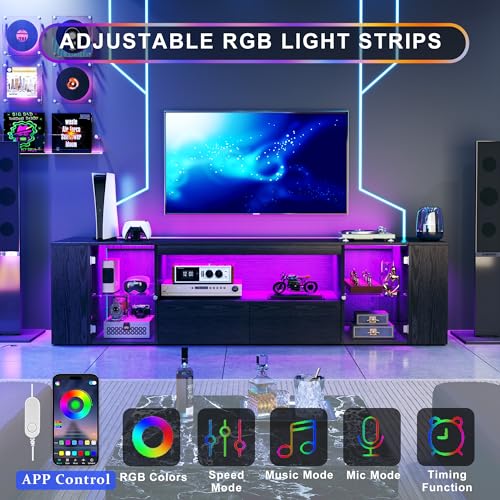 75 inch TV Stand, Entertainment Center with LED Light, view 4