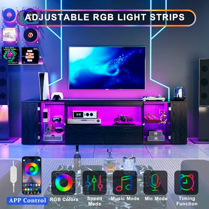 75 inch TV Stand, Entertainment Center with LED Light, view 4