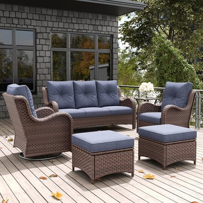 6 Pieces Outdoor Patio Furniture Set, Rattan Wicker Sectional Swivel Rocker Chairs Sets with Ottomans, Swivel Glider Chairs, and Coffee Table