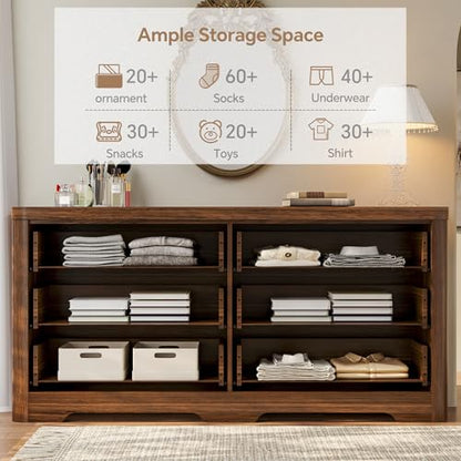 Fluted 6 Drawer Wood Dresser,Farmhouse Chest for Bedroom Entryway,Walnut, view 7