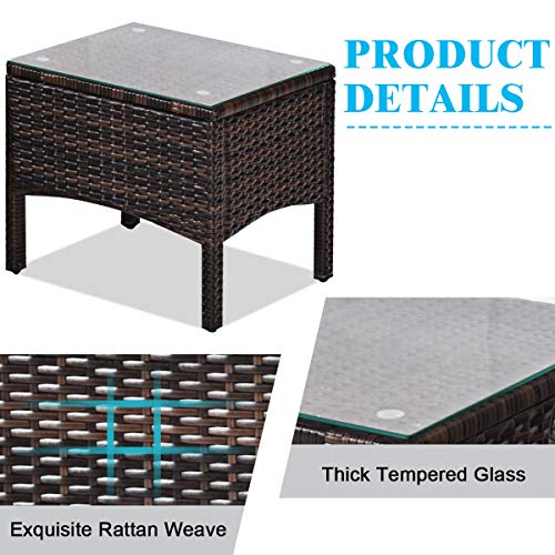 3 Piece Wicker Chairs with Glass Top Coffee Table, Thick Cushions, All Weather Garden Lawn Poolside Backyard Porch Outdoor Patio Furniture Set for 2 (Turquoise)