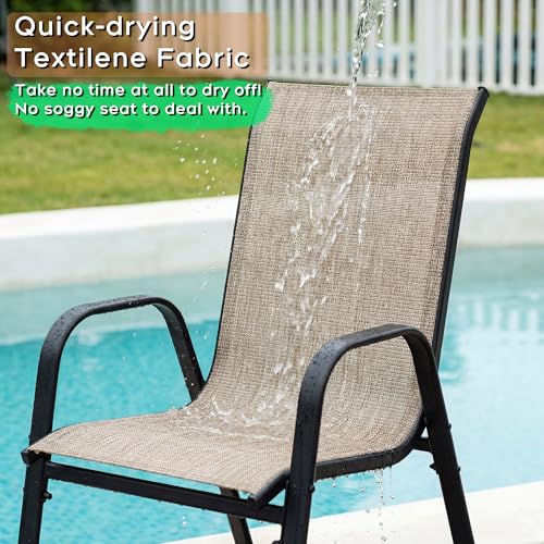 Outdoor Patio Chairs Set of 4 Stackable Dining Chairs All-Weather Textilene, view 5