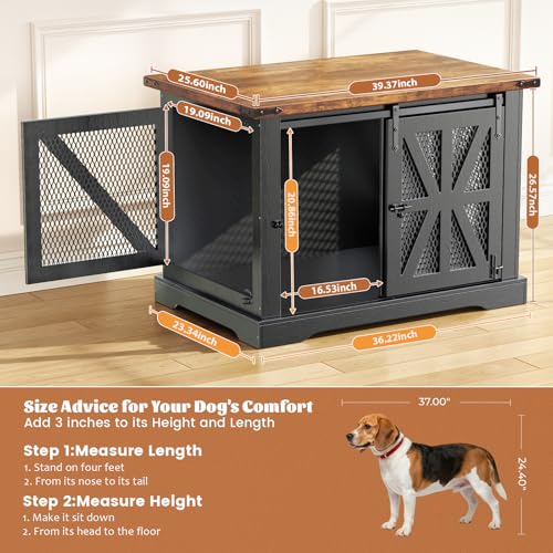 40" Farmhouse Dog Crate Furniture for Medium Dogs Up to 45 lb, view 3