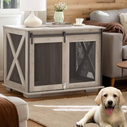 37''L Farmhouse Dog Cage Crate Furniture with Sliding Barn Door, view 2