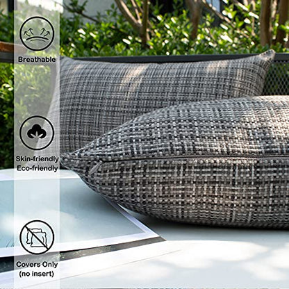 Kevin Textile Pack of 2 Decorative Outdoor Waterproof Throw Pillow Covers Lumbar Pillowcases Modern Cushion Cases for Patio Couch Bench 12 x 20 Inch Grey