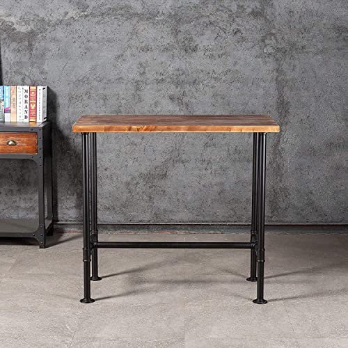 5 Piece Bar Table and Barstool Set Industrial Rectangular Pipe Dining Pub Bar Desk and Kitchen Counter Height Adjustable Stool with Iron Backrest Black(1 Table + 4 Chairs)