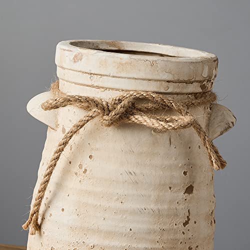 Ceramic Decorative Flower Vase, 8 Inch Rustic Distressed Pottery Decorative Flower Vase for Home Decor, Ideal Shelf, Bookshelf, Mantle, Entryway, Living Room, Table Decor