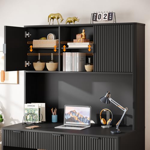 Executive Desk with Fluted Drawers, Pure Black, view 4