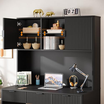 Executive Desk with Fluted Drawers, Pure Black, view 4