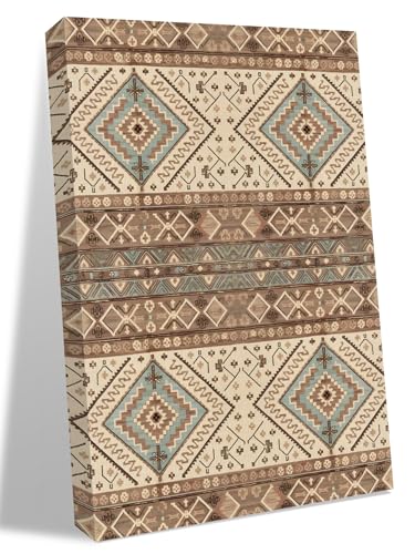 NuYeBiofx Southwest Ethnic Retro Brown Canvas Wall Art Prints,40"x28" Framed Picture Artwork Abstract Boho Geometric Printed Canvas Oil Painting for Living Room Bedroom Office,Ready to Hang