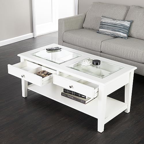 Panorama Glass Top Coffee Table - Transitional Design, Glass and Wood - Ideal for Living Room, Family Room (CK1130)