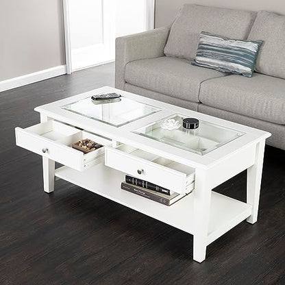 Panorama Glass Top Coffee Table - Transitional Design, Glass and Wood - Ideal for Living Room, Family Room (CK1130)