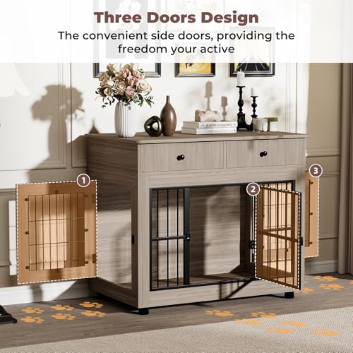 Dog Crate Furniture-Farmhouse Dog Kennel with Drawers, 40 Inch, view 7