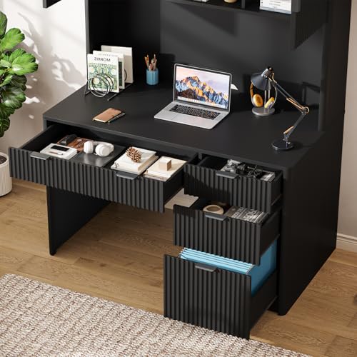 Executive Desk with Fluted Drawers, Pure Black, view 5
