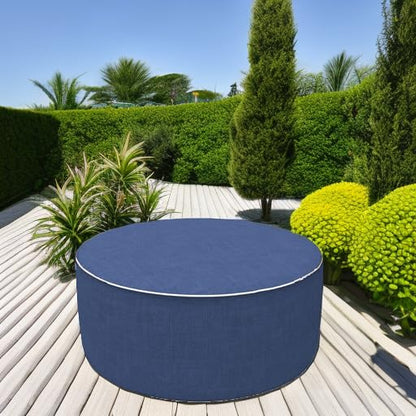 Outdoor/Indoor Inflatable Ottoman, All Weather Water-Repellent Round Footrest Stool with Handle, D21”x H9” Portable Pouf for Patio Garden Camping or Home-Navy Textured