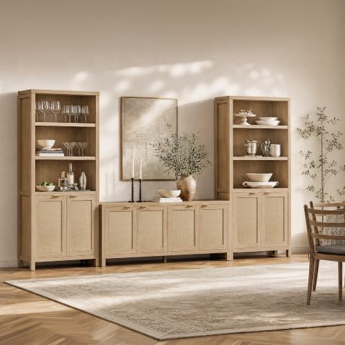 Rattan Bookshelf with Doors, Adjustable Shelves for Living Room, view 4