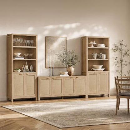 Rattan Bookshelf with Doors, Adjustable Shelves for Living Room, view 4