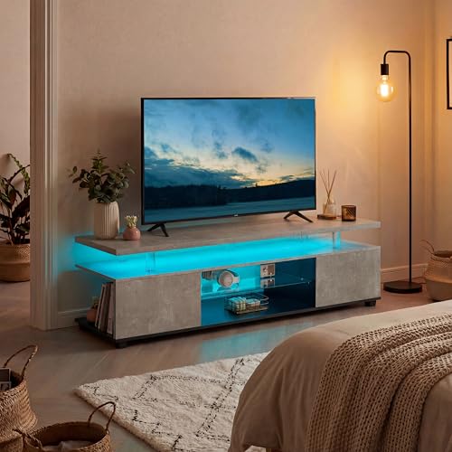TV Stand for 70 Inch TV LED Gaming Entertainment Center Media Storage Console Table with Large Side Cabinet for Living Room Gray