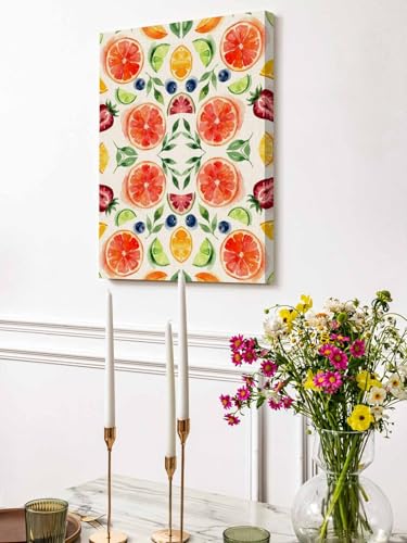NuYeBiofx Fruit Lemon Strawberry Blueberry Canvas Wall Art Prints,48"x32" Framed Picture Artwork Summer Berries Printed Canvas Oil Painting for Living Room Bedroom Office,Ready to Hang