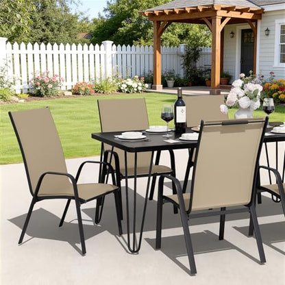 Patio Dining Chairs Set of 4, Outdoor Stackable Dining Furniture Set, All Weather Dining Set for Lawn, Garden, Poolside, Beige