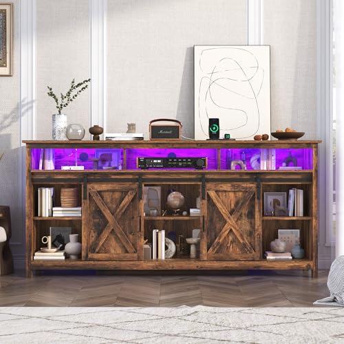 Farmhouse TV Stand for 80/75 Inch TV with Power Outlet, view 6