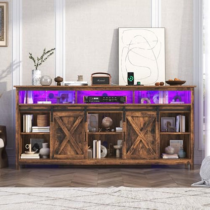 Farmhouse TV Stand for 80/75 Inch TV with Power Outlet, view 6