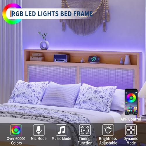 Rattan Bed with LED Lights Bohemian Style, view 5