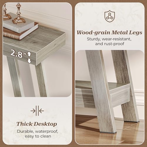 Console Table with Charging Station, USB-C Port, 2 Tiers Entryway Table, 53.9 Inch Sofa Table with Metal Legs, Entry Hallway Table with Thicker Desktop, Modern Behind Couch Table, Grey