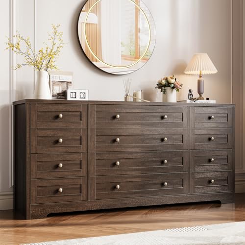 12 Drawer Wooden Dressers for Bedroom, Farmhouse Brown Wood Dresser, view 3