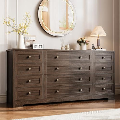 12 Drawer Wooden Dressers for Bedroom, Farmhouse Brown Wood Dresser, view 3