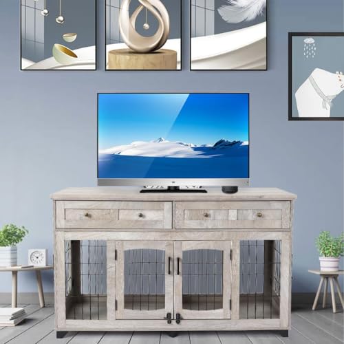 Dog Crate Furniture with Drawers for Large Breed,58" Dog Kennel, view 4
