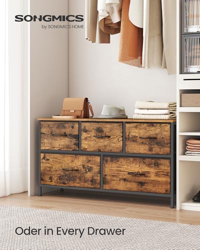 SONGMICS Dresser for Bedroom, Wide Dresser with 5 Fabric Drawers, view 4
